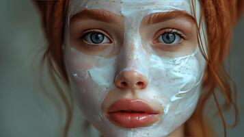 magnifique femme avec une blanc visage masque photo