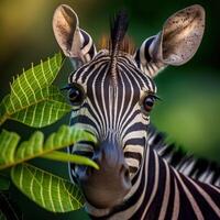 ai généré insecte fermer, macro la photographie une zèbre. génial profondeur de champ et beaucoup de insecte détails sur un isolé Contexte. photo