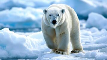 ai généré polaire ours dans Naturel Arctique habitat, parfait pour faune documentaires, climat changement campagnes, et sur le thème de la nature conceptions. photo