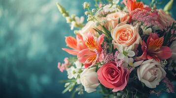 ai généré une fermer de une Frais fleur bouquet, mise en évidence botanique beauté photo