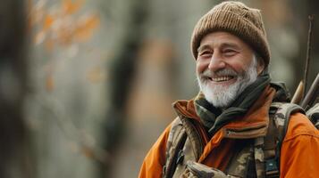 ai généré une chasseur fièrement affichage le sien succès, le sien authentique sourire ajouter chaleur photo