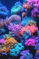 ai généré sous-marin coraux dans divers nuances de blues et roses reproduire le fascinant beauté de une corail récif photo