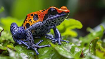 ai généré une vibrant poison dard grenouille mettant en valeur ses vif couleurs dans le luxuriant forêt tropicale photo