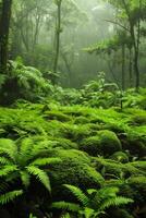 ai généré moussu légumes verts et terreux bruns imiter le enchanteur ambiance de une forêt sol couvert dans fougères photo