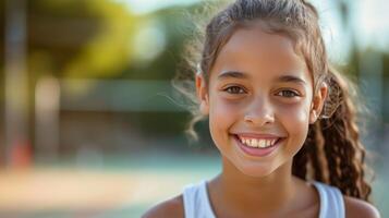 ai généré une Jeune les athlètes sourire miroirs leur dévouement à des sports et réalisation de pointe performance photo