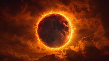 ai généré le solaire éclipse, une fascinant Danse de le lune dans de face de le Soleil. photo