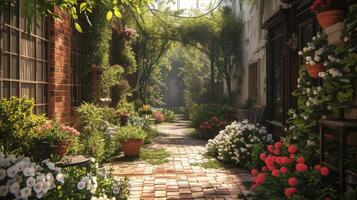 ai généré une luxuriant jardin scène éclatement avec fleurs invite les spectateurs à embrasse le joie de printemps photo