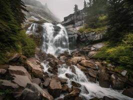 ai généré cascade dans jungle photo