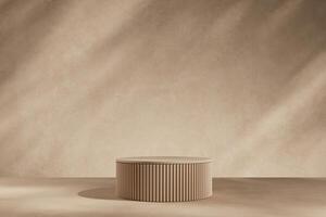 le beige podium avec minimal toile de fond, brouiller ombre arrière-plan, abstrait maquette pour produit ou Ventes présentation. 3d le rendu photo