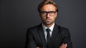 ai généré fermer, portrait de réussi homme d'affaire poser, génératif ai photo