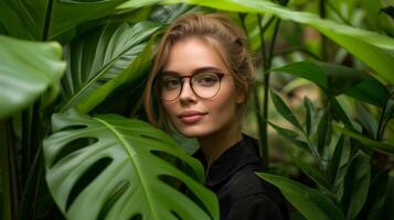 ai généré fermer, portrait de réussi femme d'affaires poser, génératif ai photo