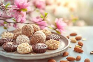 ai généré assorti sables amande biscuit sur une plaque. génératif ai photo