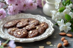 ai généré assorti sables amande biscuit sur une plaque. génératif ai photo