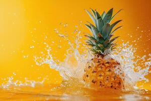 ai généré puissant liquide explosion, ananas photo