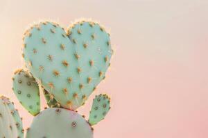 ai généré cactus dans le forme de une cœur sur pastel Contexte. génératif ai photo