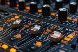 ai généré l'audio du son mixer contrôle panneau avec boutons et curseurs. génératif ai photo