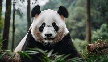 ai généré gros adulte Panda dans le forêt, généré image photo