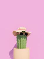 à la mode cactus avec des lunettes de soleil et chapeau sur rose Contexte photo