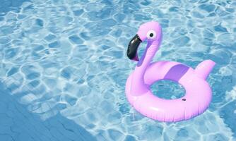 rose flamant flotte dans nager piscine, été relaxation concept photo
