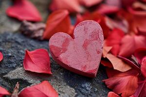 ai généré une rouge cœur entouré par rouge feuilles photo