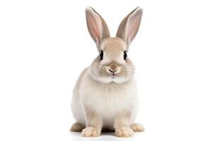 ai généré Pâques lapin sur une mignon, duveteux blanc Contexte. animal symboles de Pâques photo