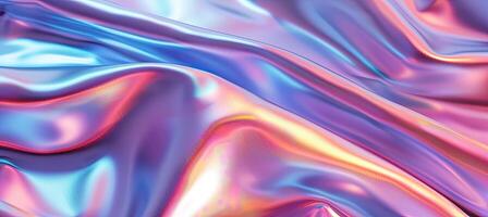 ai généré iridescent chrome ondulé pente tissu en tissu abstrait arrière-plan, ultra-violet holographique texture. photo