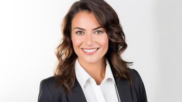 ai généré portrait de une femme d'affaires, souriant, habillé dans braseur photo