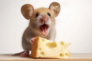 ai généré une Souris est en portant une pièce de fromage photo