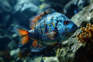 ai généré le mer bas est une énorme Taille marrant poisson cette des surprises toutes les personnes photo