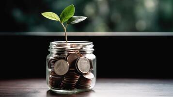 ai généré une plante prospère dans pièces de monnaie. arbre de argent. photo