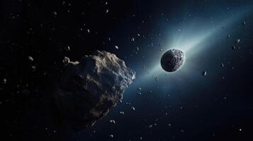 ai généré astéroïde dans désolé profondeurs de espace. photo