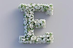 ai généré 3d moderne style isolé blanc Contexte edelweiss fleur lettre e dans Créatif conception photo