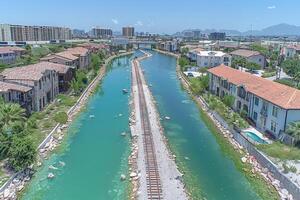 ai généré spectaculaire aérien vue de une drone professionnel la photographie photo