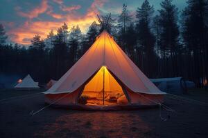 ai généré camping liberté dans le la nature et ayant amusement avec printemps sauvage fleurs vue photo