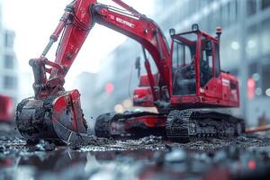 ai généré un excavatrice creusement saleté sur une construction professionnel la photographie photo