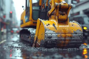 ai généré un excavatrice creusement saleté sur une construction professionnel la photographie photo