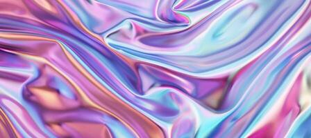 ai généré iridescent chrome ondulé pente tissu en tissu abstrait arrière-plan, ultra-violet holographique texture. photo