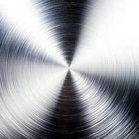 ai généré une fermer coup de une métallique surface avec une radial brossé terminer création une vortex illusion. photo