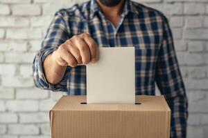 ai généré la personne moulage une scrutin dans une vote boîte, identité caché.anonyme vote processus photo