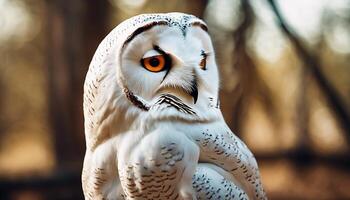 ai généré magnifique Grange hibou perché sur une souche dans le forêt photo