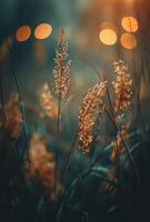 ai généré marron herbe sur le sol près nuit photo