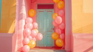 ai généré des ballons dans une porte à une rose et Jaune thème photo