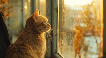 ai généré une chat regards en dehors le fenêtre comme Quelqu'un des promenades par photo