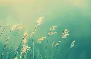 ai généré Naturel vert herbes dans le forêt contre le vert Contexte photo