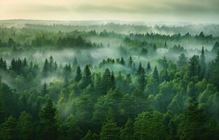 ai généré aérien aérien forêt à crépuscule photo