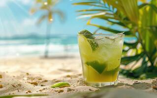 ai généré le Nouveau Caipirinha, avec Frais citron vert jus, sur le plage photo