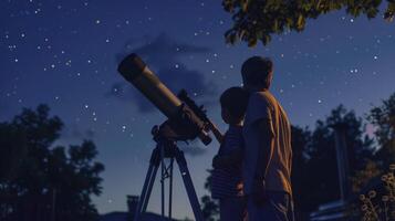 ai généré observation des étoiles famille nuit photo