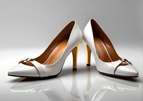 ai généré femelle élégant des chaussures sur blanc photo