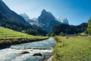 vue de rosenlaui avec corne de puits et reichenbach rivière dans été à Berne, Suisse photo