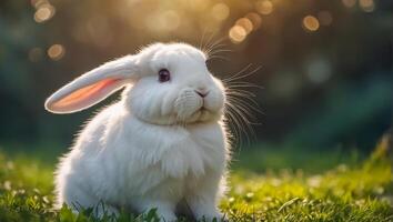 ai généré mignonne duveteux lapin avec fleurs photo